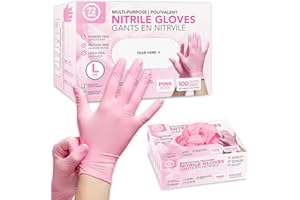 72 HRS Pink Nitrile Gloves, Nitrile Disposable Gloves-4 mil, Non Latex Disposable Gloves, Gants Jetables for Food Handling