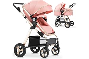 Blahoo Baby Stroller for Newborn, 2 in1 High Landscape Stroller, Foldable Aluminum Alloy Pushchair with Adjustable Backrest.Adjustable Awning