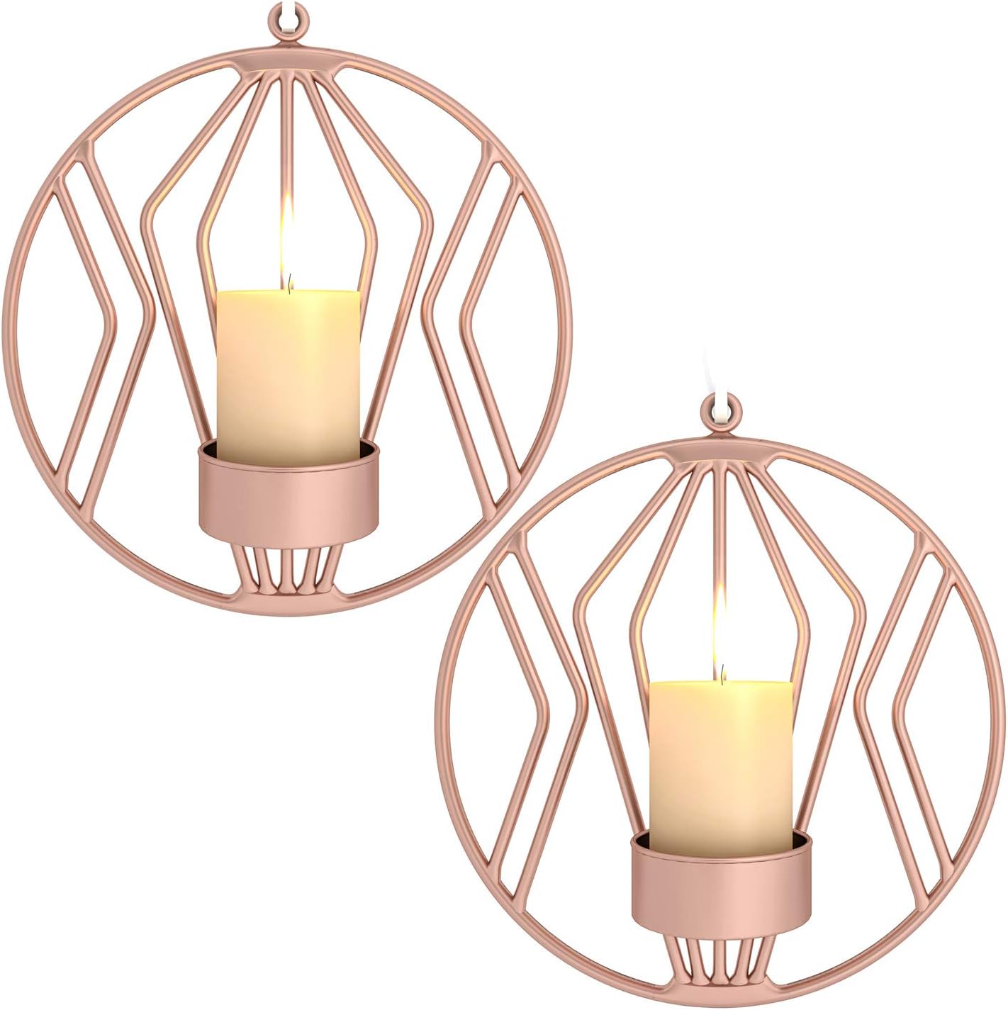 Pasutewel Wall Mounted Candle Holder Set of 2 Tea Light Candle Sconces Metal Wall Decor for Home Living Room Wedding Events (Rose Gold)