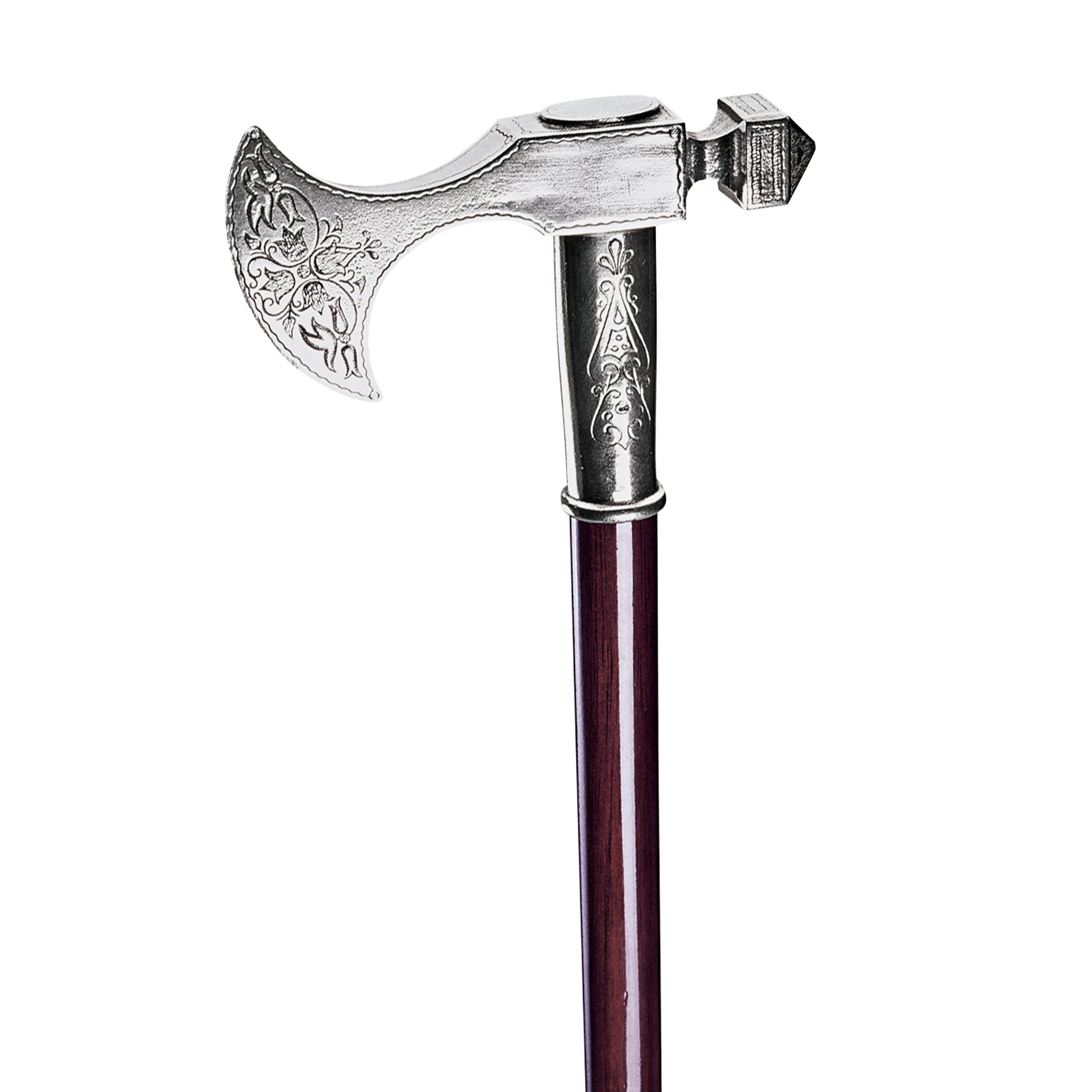 Design Toscano Bavarian Walking Stick, 89 cm, Pewter Handle and Hardwood Cane, Silver