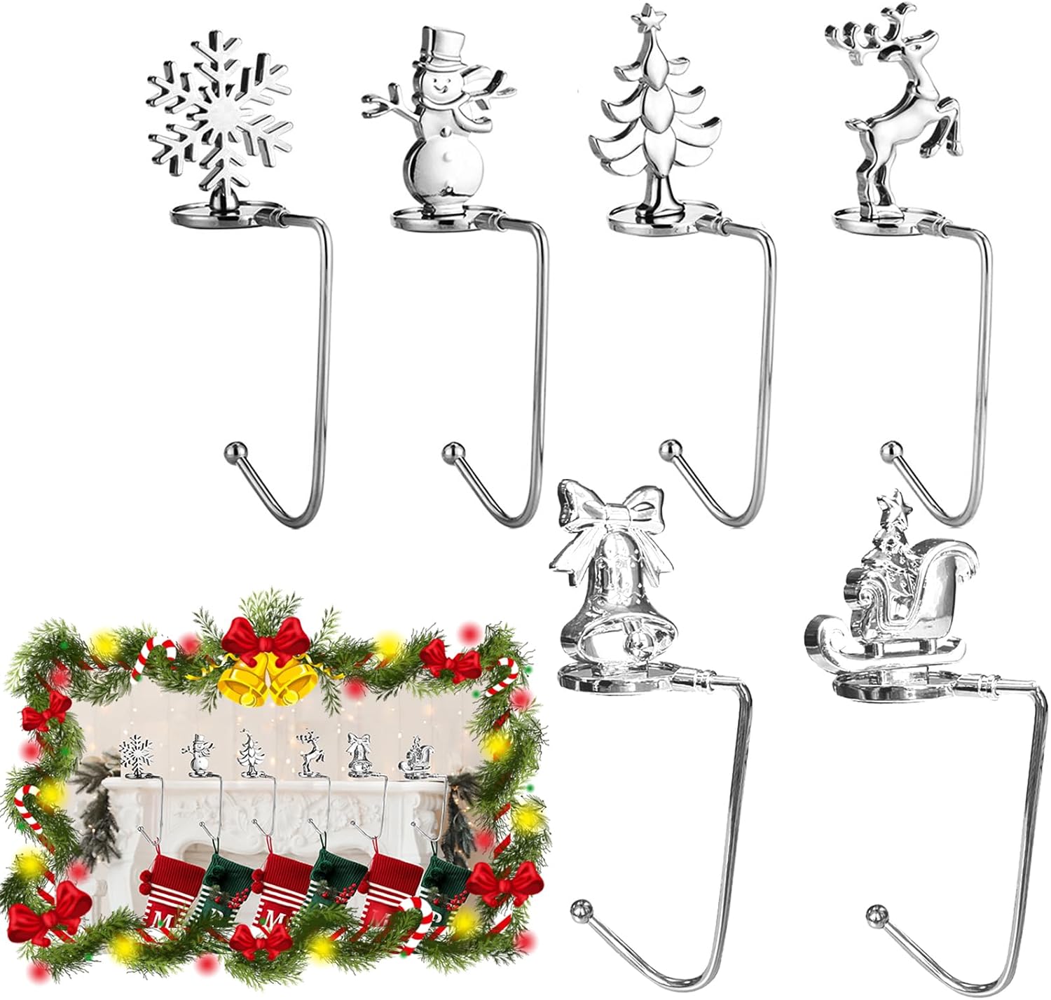Stockings & Holders - MOCOLIT Christmas Stocking Holders for Mantle Set of 6, Non-Slip Fireplace Stocking Holder, Lightweight Christmas Stocking Hanger Hooks, Fireplace Stocking Holders for Christmas Party Decoration