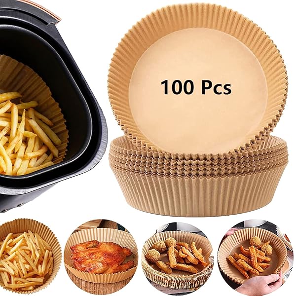 AIR FRYER PAPER LINERS, 100PCS NON-STICK DISPOSABLE PARCHMENT SHEETS FOR BAKING, FOOD GRADE LINER FOR BAKING ROASTING MICROWAVE (7.9INCH-ROUND)
