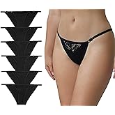 Nabtos Women’s Cotton Panties Black Set Floral Lace Adjustable String Bikini Underwear Low Rise Hi Cut Cheeky Panties pack 6