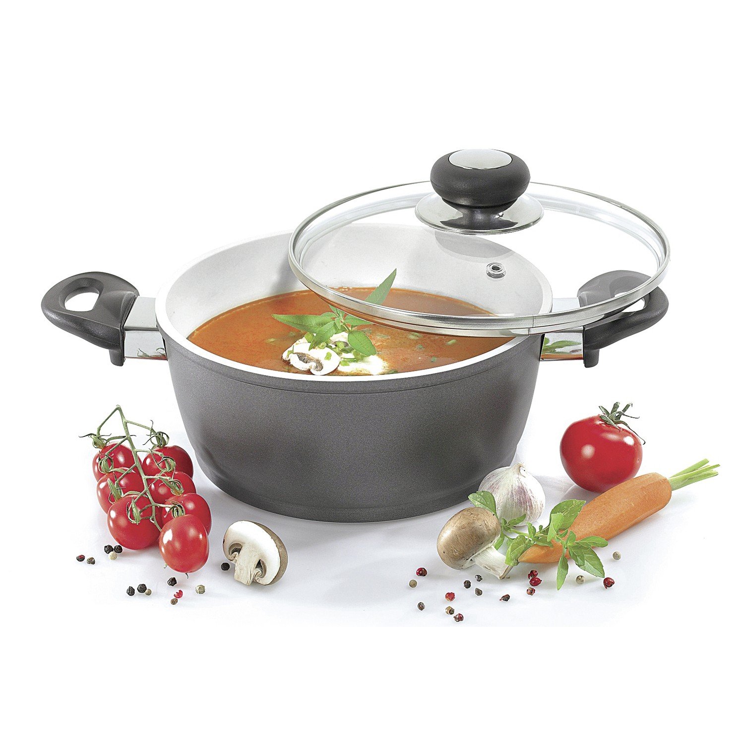 Karl Kruger Oslo Aluguss Series Meat Pot with Glass Lid, 3.5 l, Metal, Black, 3.5 Litre