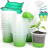 Caffox 57PCS Reusable Seed Starter Kit Includes 26 Packs 4" Clear Nursery Pots with Silicone Base, Repotting Mat, Gardening Gloves, Plant Labels and Seedling Tools for Easy Transplant