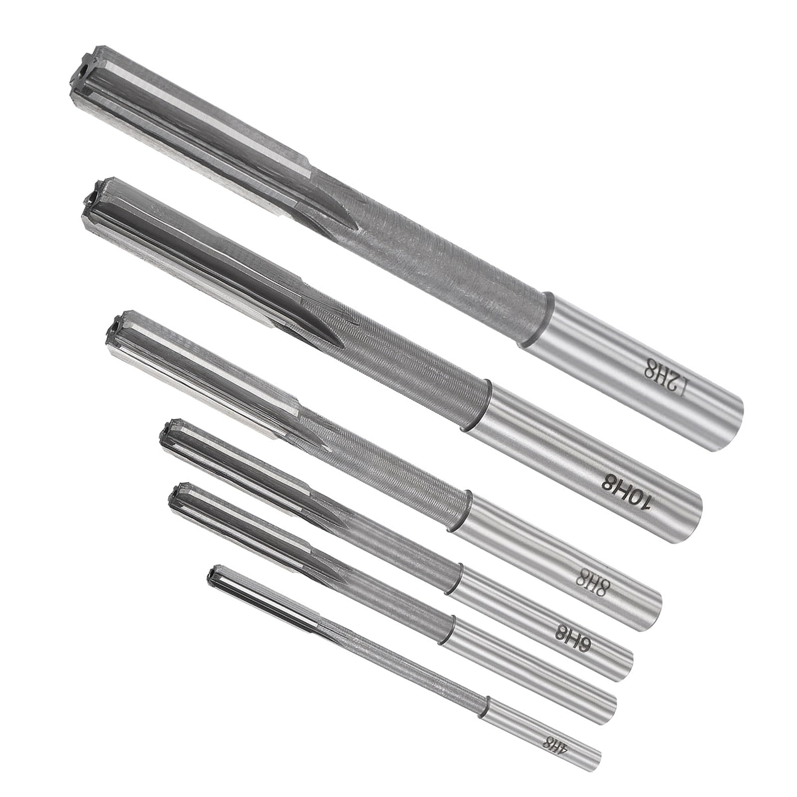 CoCud Chucking Reamer, H8 4mm-12mm Cutting Diameter, High Speed Steel Cutter Tool - (Applications: for Stainless Steel Aluminum Plastic), 6-Pieces