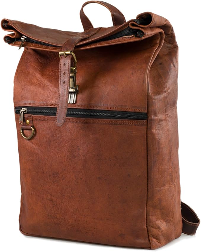 NAMA 'Fernando' backpack genuine leather vintage roll top messenger