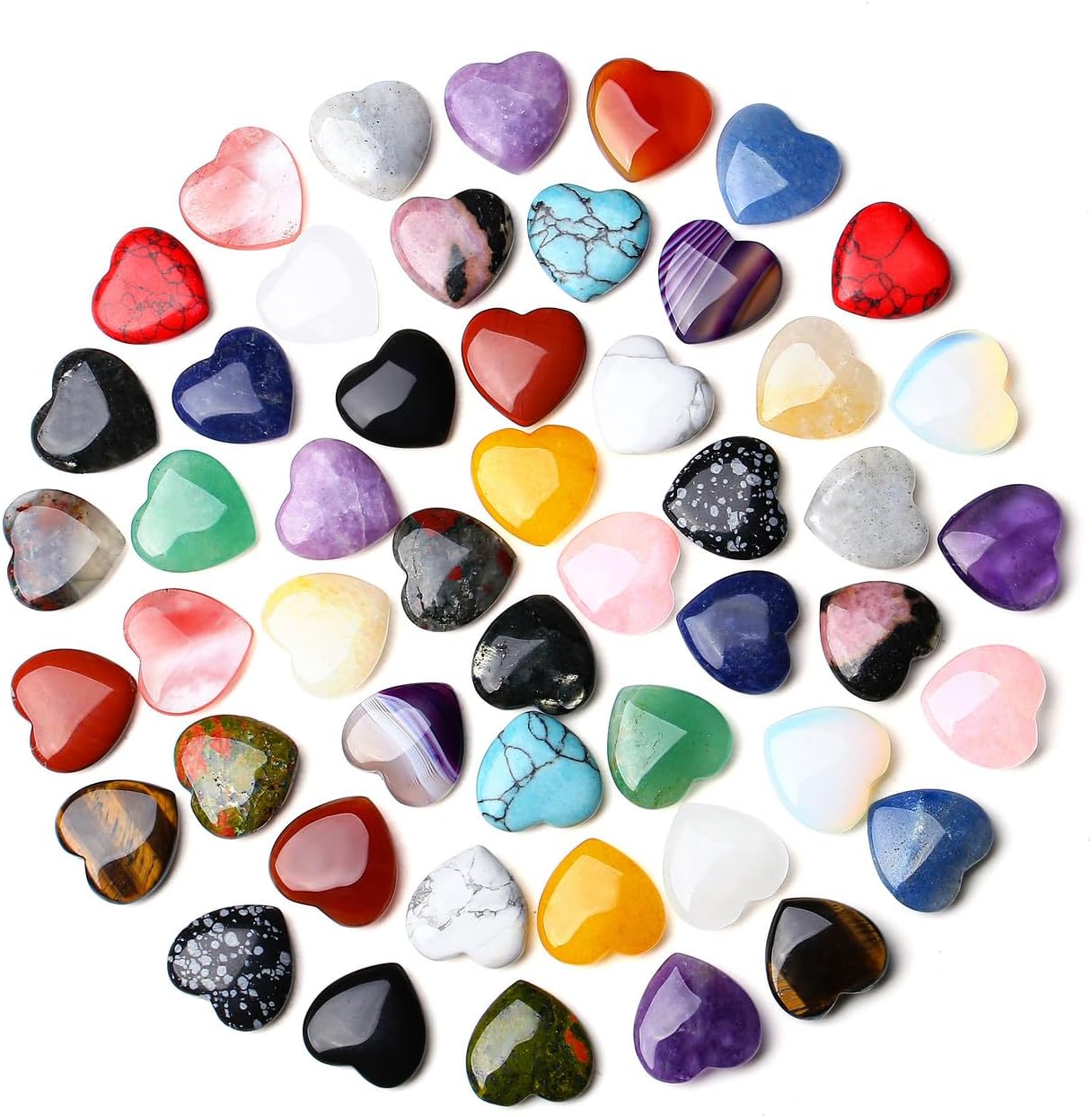 Indoor Fountains & Accessories - QINJIEJIE 50PCS Heart Crystals Stones Love Shaped Gemstones Rose Quartz Polished Crystal Bulk Chakra Palm Worry Stone Natural Cute Pocket Thumb Gems Reiki Balancing Meditation Wholesale Set Gifts
