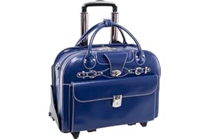 McKleinUSA 96647 Roseville Navy Leather Fly Through Checkpoint Friendly Detachable Wheeled Ladies Briefcase, 15.6"