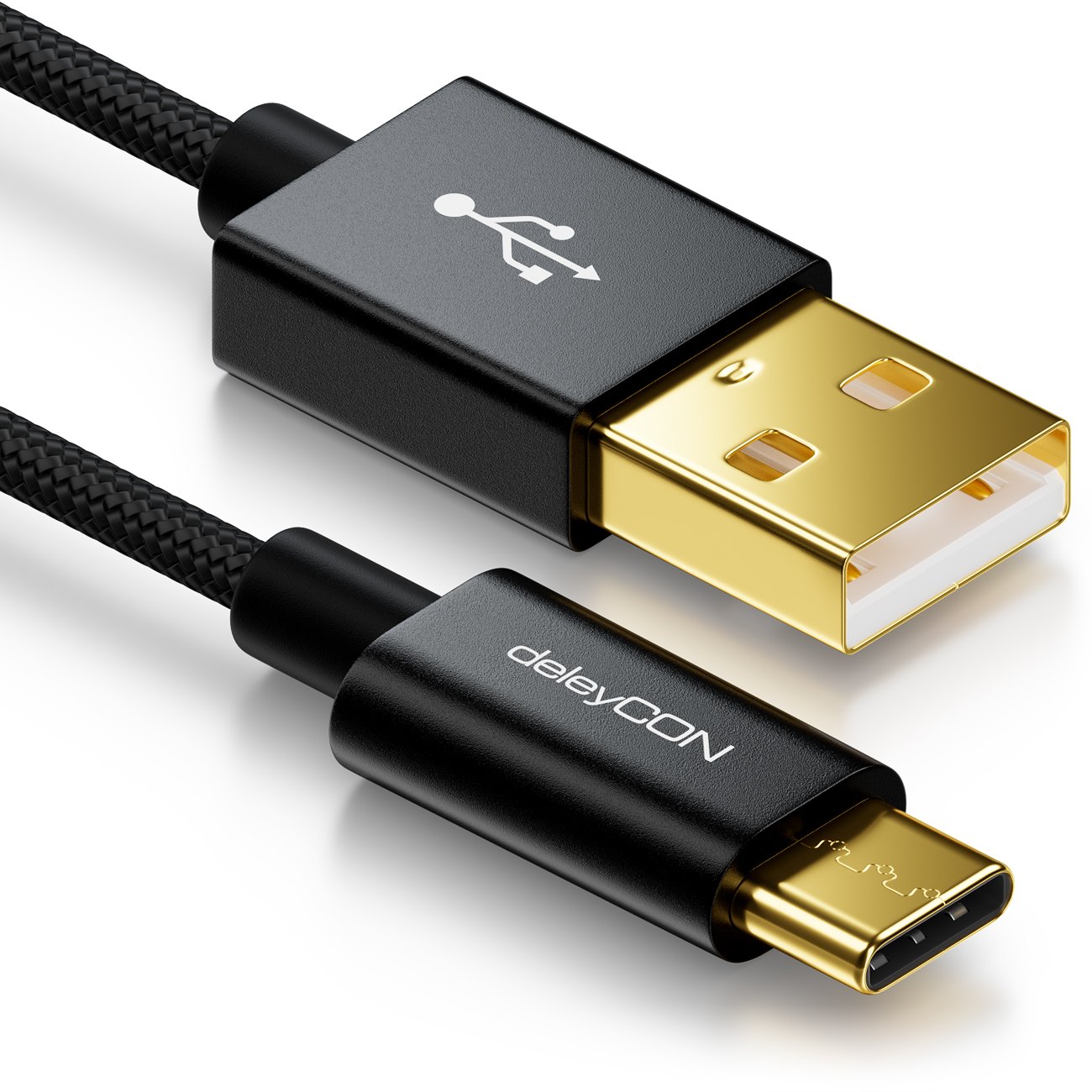 deleyCON USB C Cable Nylon + Metal Connector to USB 2.0 (Type-A)