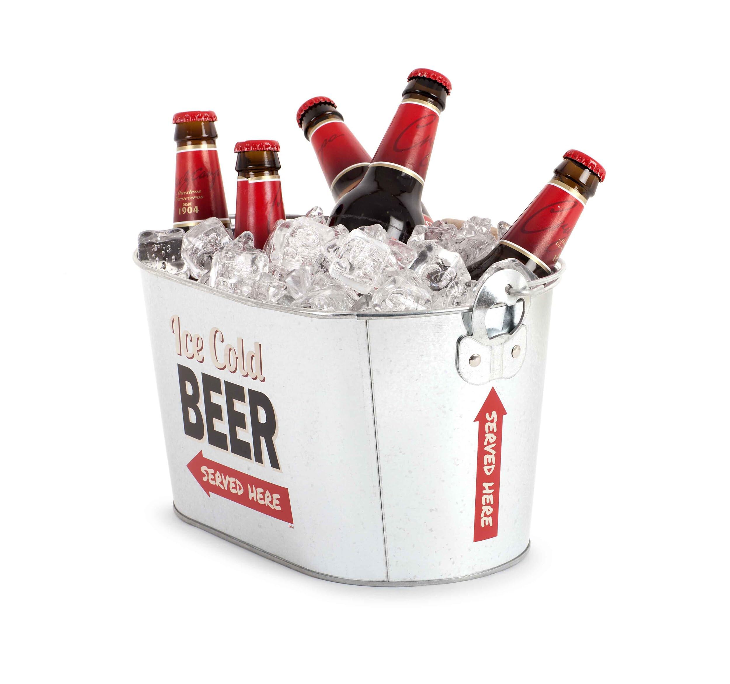 Balvi - Party Time beverage cooler. Metal bucket for cooling drinks. It includes two openers at the e