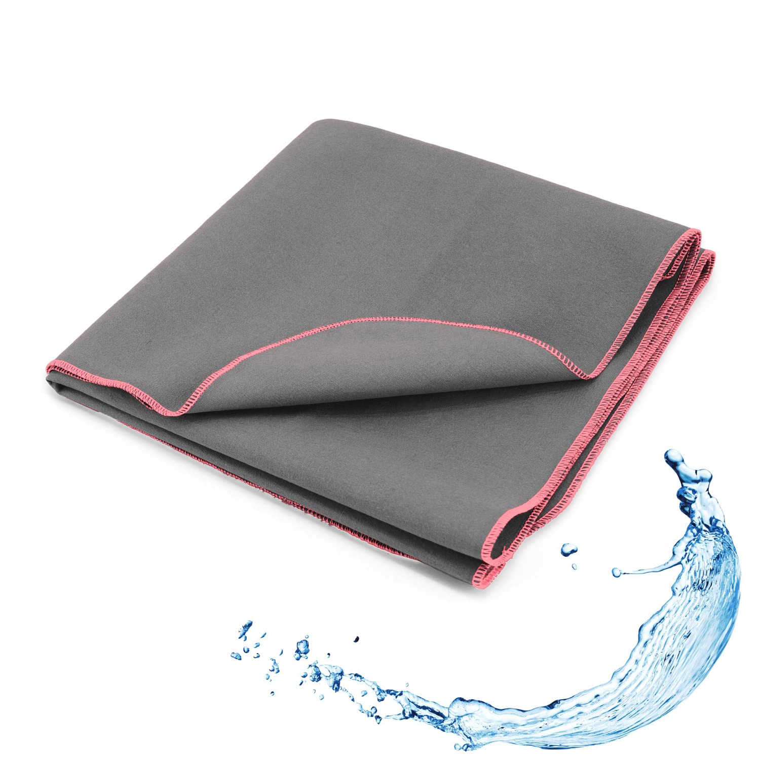 SETEX Evolon(R) Sports Towel for Men and Women, Ideal for Gym, Light Grey with Pink Stitching, 50 x 100 cm