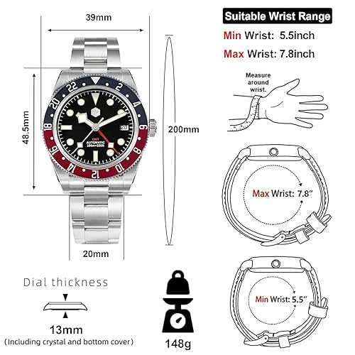 San Martin Automatic Watches for Men, Dual Time NH34 Movment