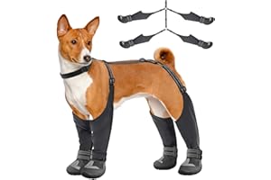 Idepet Dog Suspender Boots, Tall Dog Boots Anti-Slip & Fall Waterproof Shoes Leggings, Adjustable Suspender Boots for Dogs Winter Snow Rain Hiking Paws Protector(Black, 4)