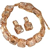 YOOMAIMU Eye-catching Large Square Choker Necklace for Women with Rhinestones and Cubic Zirconia, Gold Jewelry Set with Matching Earrings, Perfect for Wedding Jewelry Sets for Brides