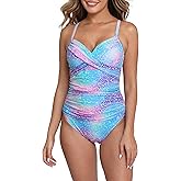 Halcurt Women's Twist Front Push Up One Piece Swimsuit Ruched Tummy Control Full Coverage Bathing Suit
