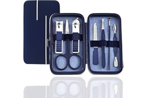 QLNE Manicure Set Pedicure Kit Nail Clippers Set Fingernails & Toenails Vibrissac Scissor Best Care Grooming Tools for Man & Women Gift with Case (Mazarine_7in1)