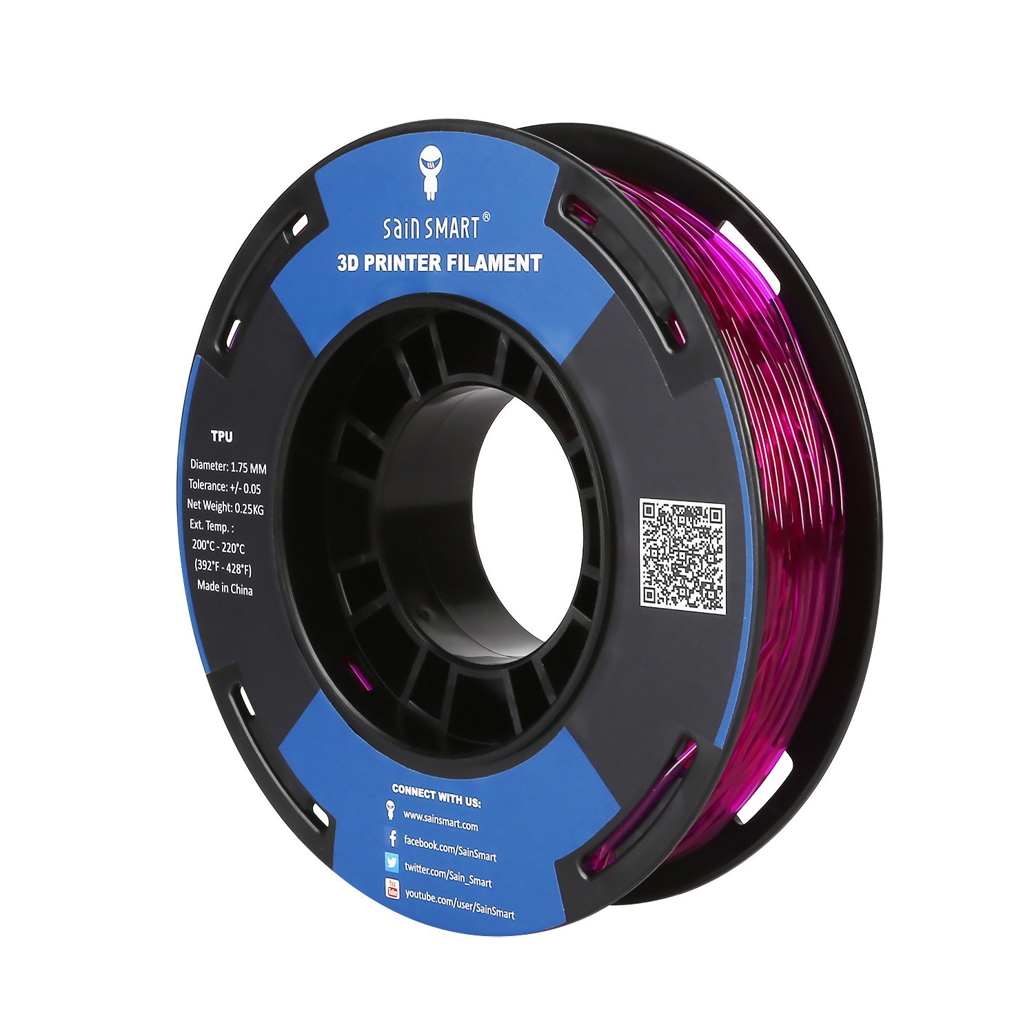 SainSmart Small Spool 1.75 mm TPU Flexible 3D Filament 250 g, Dimensional Accuracy +/- 0.05 mm, Shore 95A, Lila