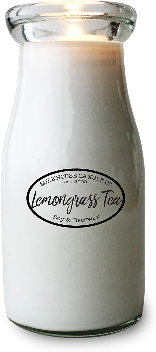 Milkhouse Candle Company, Creamery Glow Collection, Scented Soy Candle: Milkbottle, Lemongrass Tea, 8oz