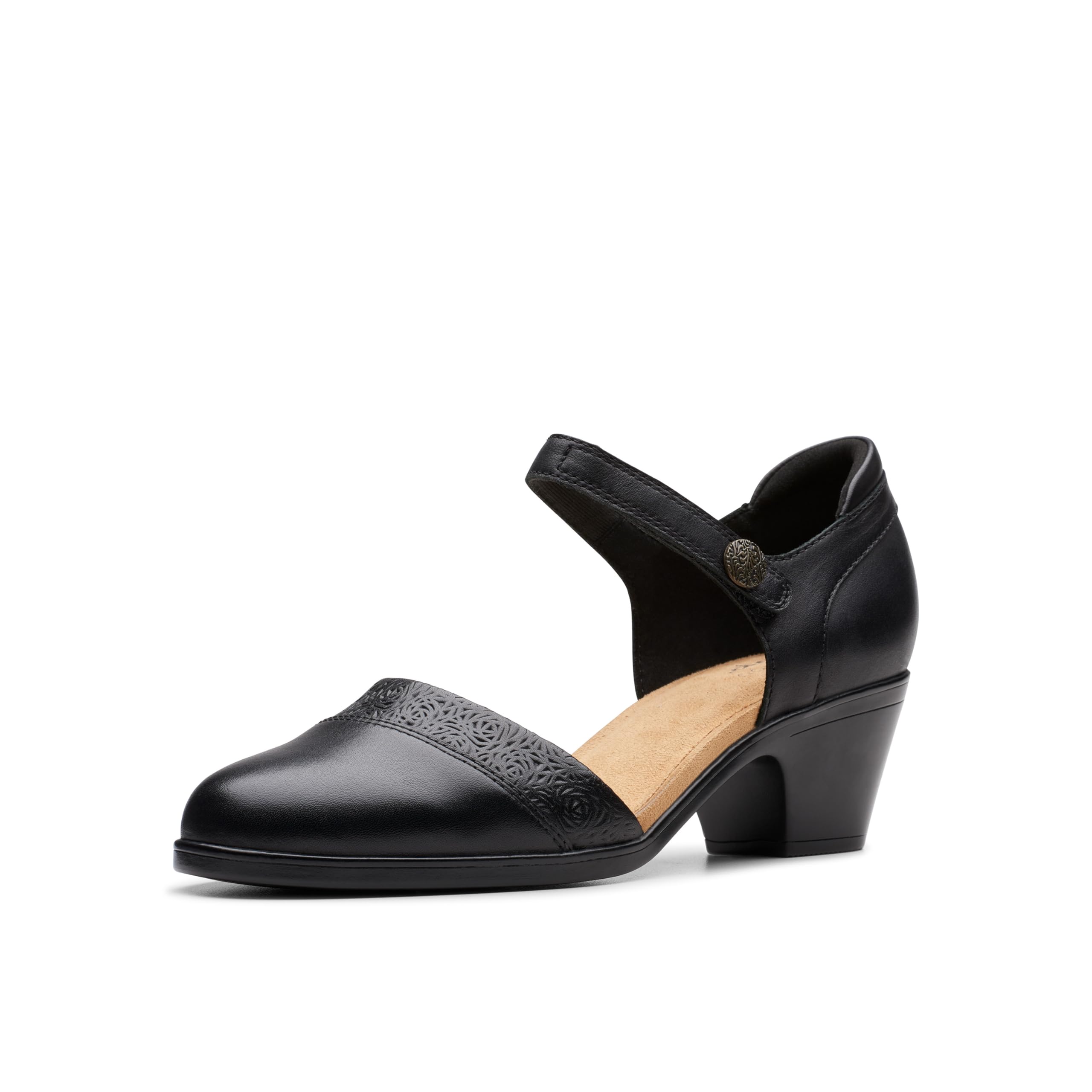 Clarks Women’s Emily 2 Ketra Pump, Black Leather, 5