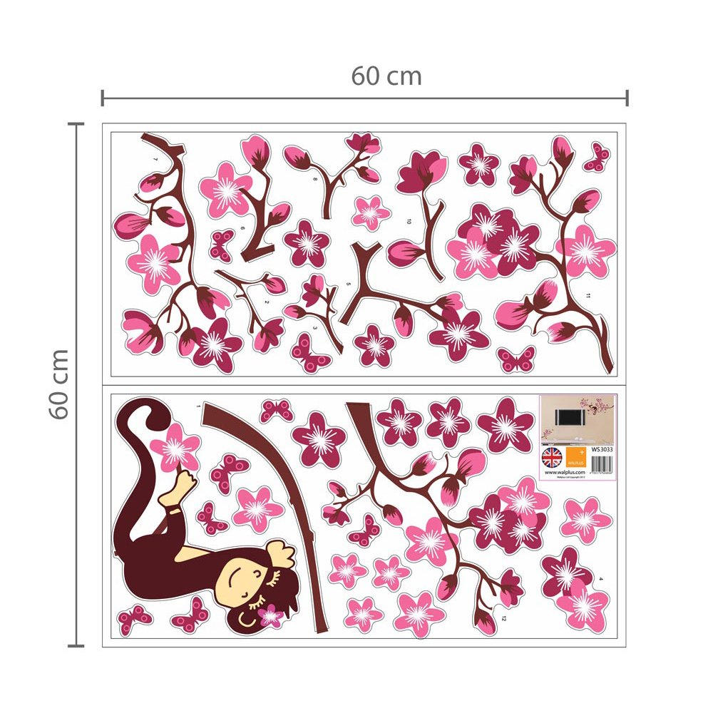 Walplus Adesivi da parete motivo scimmia e albero in fiore Amazon Casa e cucina