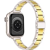 Pleixiu Slim Designer Stainless Steel Band Compatible with Apple Watch Bands for Women Men 38mm 40mm 41mm 42mm 44mm 45mm 46mm 49mm, Dressy Wristband for iWatch Series 11 10 9 SE 8 7 6 5 4 3 2 1