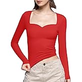 PUMIEY Women's Long Sleeve T Shirts Sweetheart Neck - Slim Fit Going Out Tops Sexy Basic Tee Smoke Cloud Pro Collection