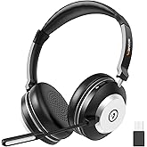 Wireless Headset with Mic for Work,Bluetooth Headphone with Noise Cancelling Microphone,2.4G USB Dongle & Mic Mute for Laptop/Computer/Cell Phones/Office/Remote Work/Call Center/Zoom/Teams/Skype