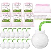 Sumind 12 Golf Ball Cups Gift Set with Straws and Lid Pink Golf Party Favors for Kids Hole in One Birthday Decoration Girl Bulk 10 oz Plastic Ball Cups Baby Shower for Guests Card Organza Bag Gifts