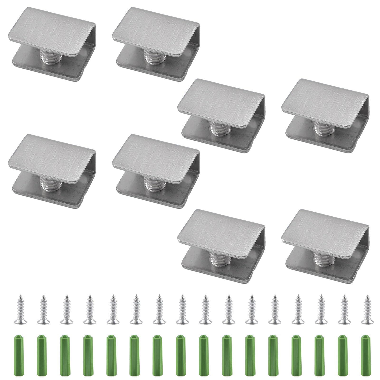 UFURMATE Glass Clamp, 8Pcs Adjustable Square Glass Shelf Brackets Stainless Steel Glass Clamp Clips Wall Mounted Black Glass Holder Supports Mounting Brace for 3-8mm Thick Glass Shelves