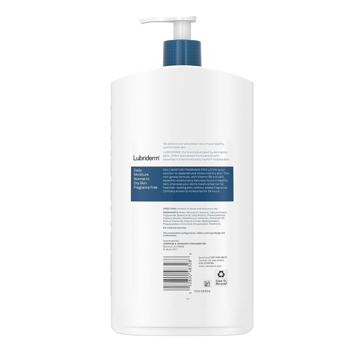 Lubriderm Daily Moisture Hydrating Unscented Body Lotion with Vitamin B5 for Normal to Dry Skin, Non-Greasy and Fragrance-Free Lotion. 24 fl. oz : Beauty