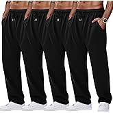 August Alley 4 Pack Men's Sweatpants Open Bottom with Pockets Drawstring Athletic Lounge Joggers Baggy Workout Pants