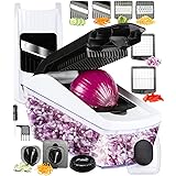 FAVIA Vegetable Chopper Pro Mandoline Julienne Slicer Veggie Spiralizer Cheese Shredder with Container Fruit Cutter with 8 Bl