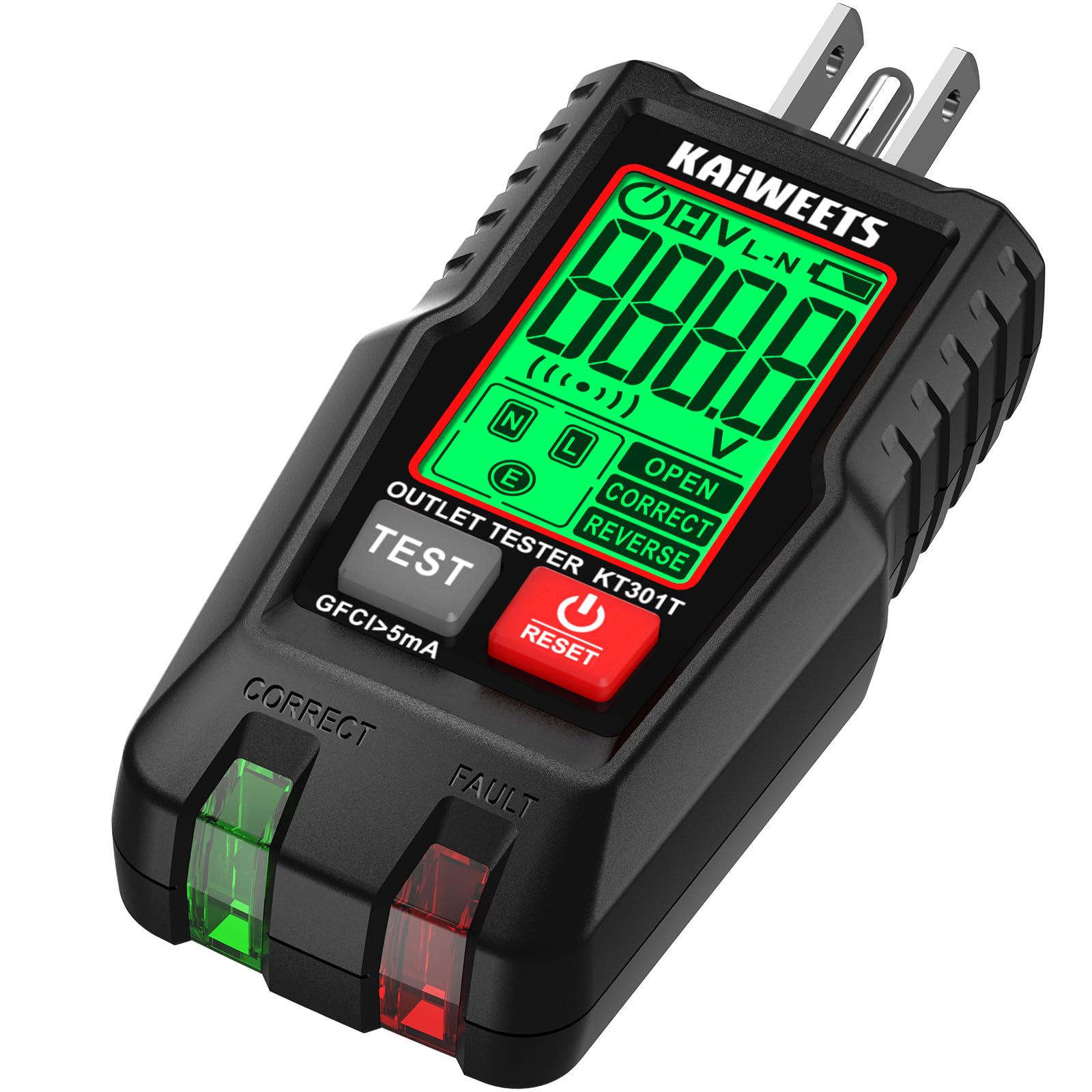 Photo 1 of KAIWEETS GFCI Outlet Tester with LCD Display, 3-Prong Receptacle Wiring Detector, Voltage Socket Checker, Auto Hold, Electrical Diagnostic Tool for 120V AC Home Outlets