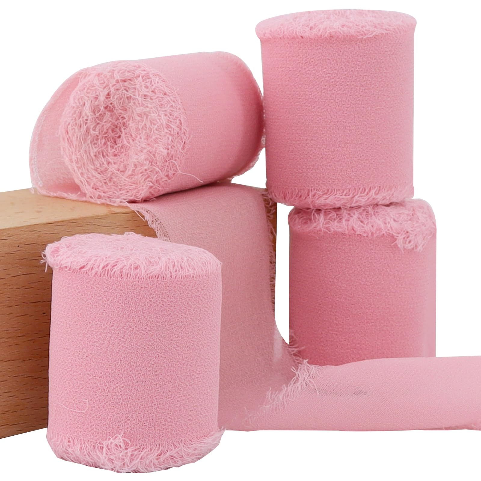 TONIFUL 4 Rolls Silk Chiffon Ribbon, 1-1/2 Inch x 22yds, Nude Pink Chiffon Ribbons, Handmade Fringe Silk Ribbon for Valentine's Day Gift Wrapping Bridal Bouquets Wedding Invitations Decoration Crafts