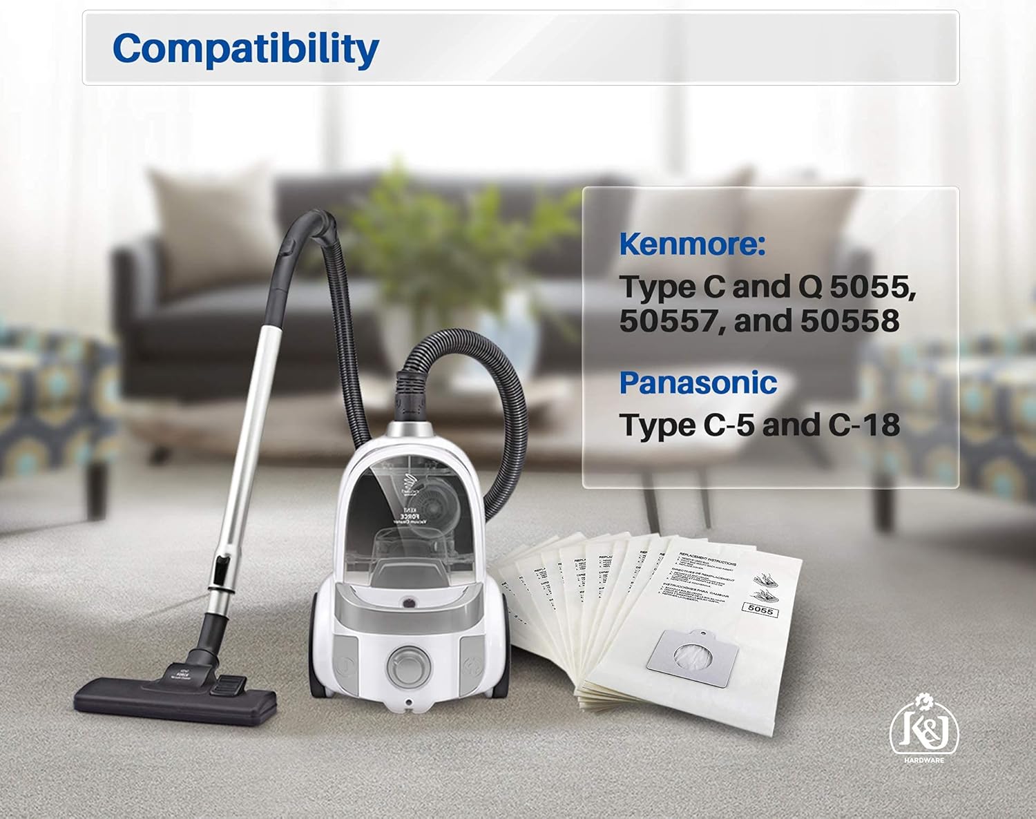 K&J 12-Pack Type C Canister Vacuum Bags - Compatible with Kenmore C,Q Panasonic C-5 Vacuums: Appliances