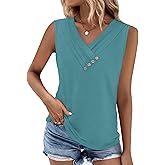 Sampeel Tank Top for Women Summer Button Down V Neck T Shirts Sleeveless Loose Fit Fashion Tops 2026