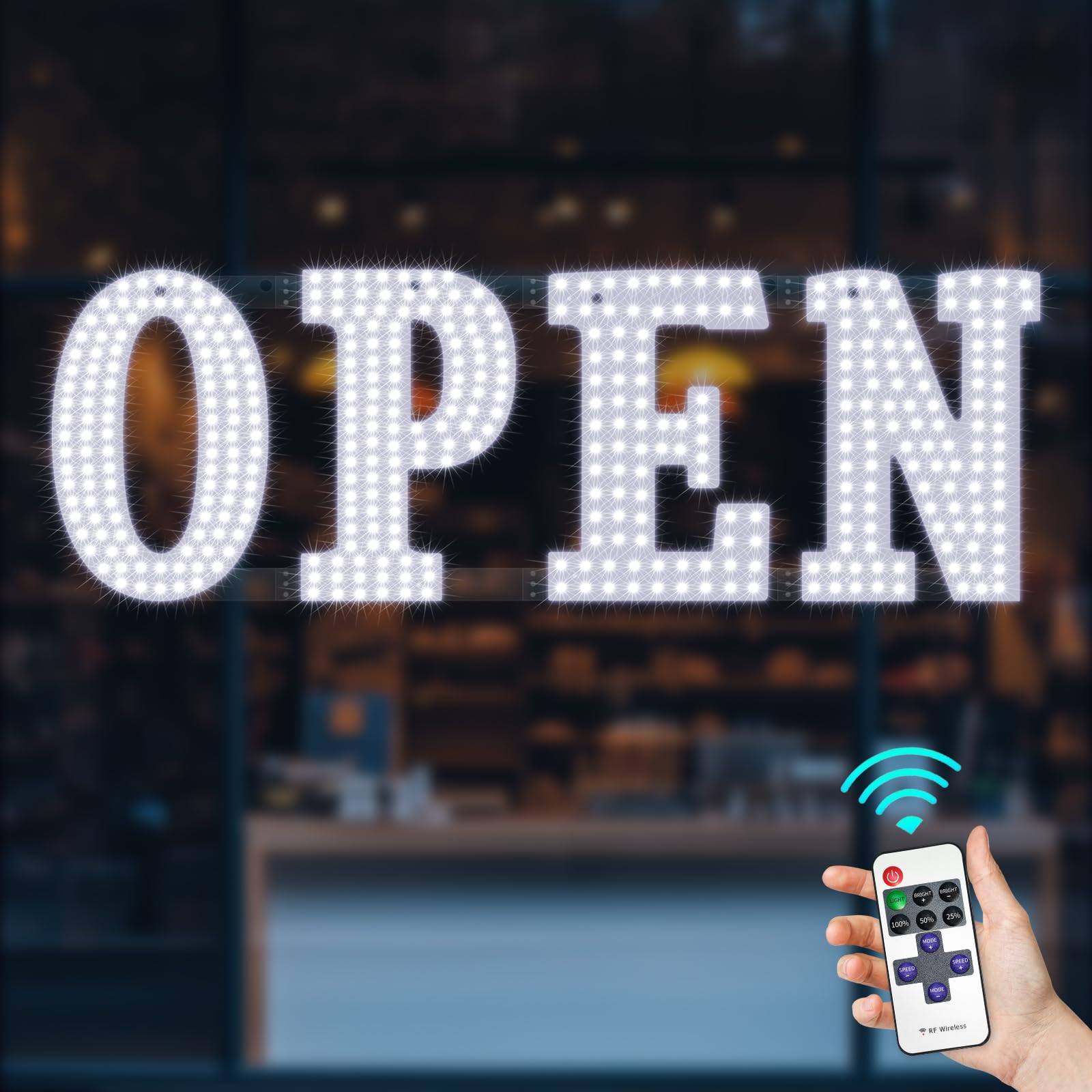 Photo 1 of 40" x 14" Large LED Open Sign with Remote Control High Bright Visibility Business Signs 14 Mode Electric Display Sign Suitable for Shop, Bar, Hotel, Retail and Restaurant