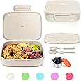 ANDMOON Bento Lunch Box, 5 Compartments Lunch Container for Kids/Adults with Snack cup, Wheat Fiber Eco-Friendly Double Insulated Boxes, Dishwasher and Microwave Safe, BPA-Free (White)