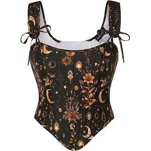 Scarlet Darkness Floral Corset Tops for Women Renaissance Bustier Tops | Vintage Floral, Lace Up, Plastic Boning, for Fairyco