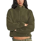 Yioaga Fleece Sweatshirts for Women Cropped Long Sleeve Half Zip Pullover Sherpa Jacket Warm Fuzzy Coats with Pockets