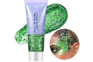 Go Ho Green Face Body Glitter,St Patricks Day Face Glitter Makeup,Green Face Paint Holographic Chunky Sequins Glitters for Eye Lip Hair Nails,Festival Rave Accessories,52g