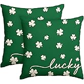 AVOIN colorlife St Patricks Day Lucky Clover Throw Pillow Cover, 18 x 18 Inch Shamrock Green Cushion Case Decoration for Sofa Couch Set of 2