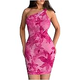 Floerns Women's Floral One Shoulder Mini Dress Sleeveless Bodycon Party Cocktail Dresses