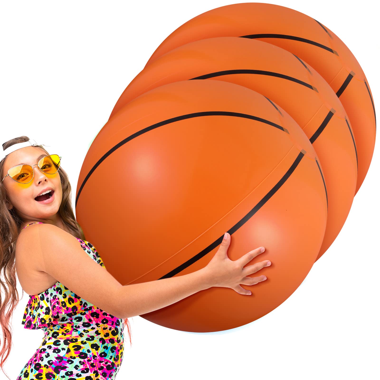 Photo 1 of Kajaia 3 Pack 42 Inch Jumbo Beach Ball Large Inflatable Basketball Beach Ball for Sports Themed Basketball Party Decorations Favors Fun Beach Pool Games (42 Inch)