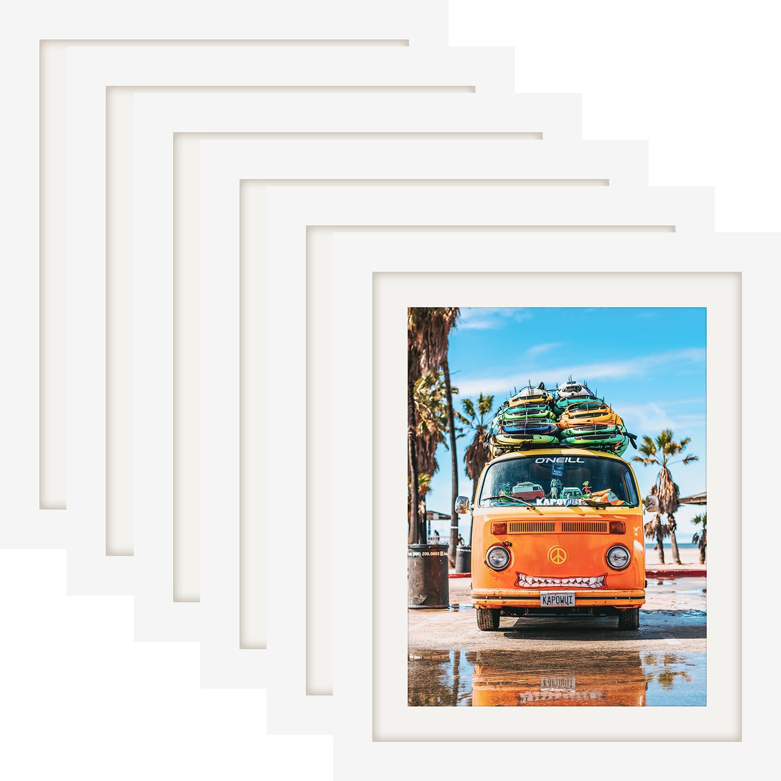 8x10 White Picture Frames Nature Solid Wood 6 Pack for Wall Mounting and Tabletop Display