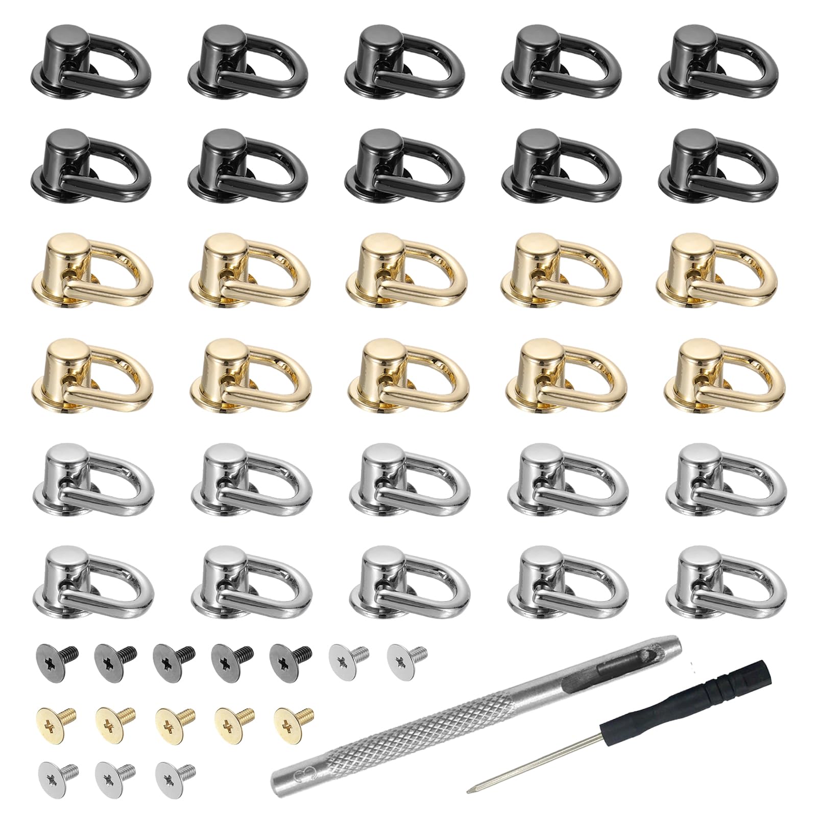 Photo 1 of 32 Pcs D Ring Stud Screw Ball, Metal D Ring Rivets D Ring Stud Screw Ball Head Button Leather Rivets with D Ring for Bag Hardware Leather Crossbody Belt Purse Craft