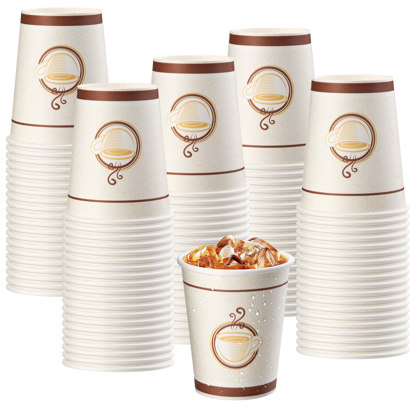 TOROTON 100 Pack Kraft Paper Coffee Cups, Disposable Paper Party Cups 8oz - Drinking Coffee Cups for Hot & Cold Drinks, Coffee, Tea, Chocolate, Biodegradable for Holiday Camping Picnic Wedding
