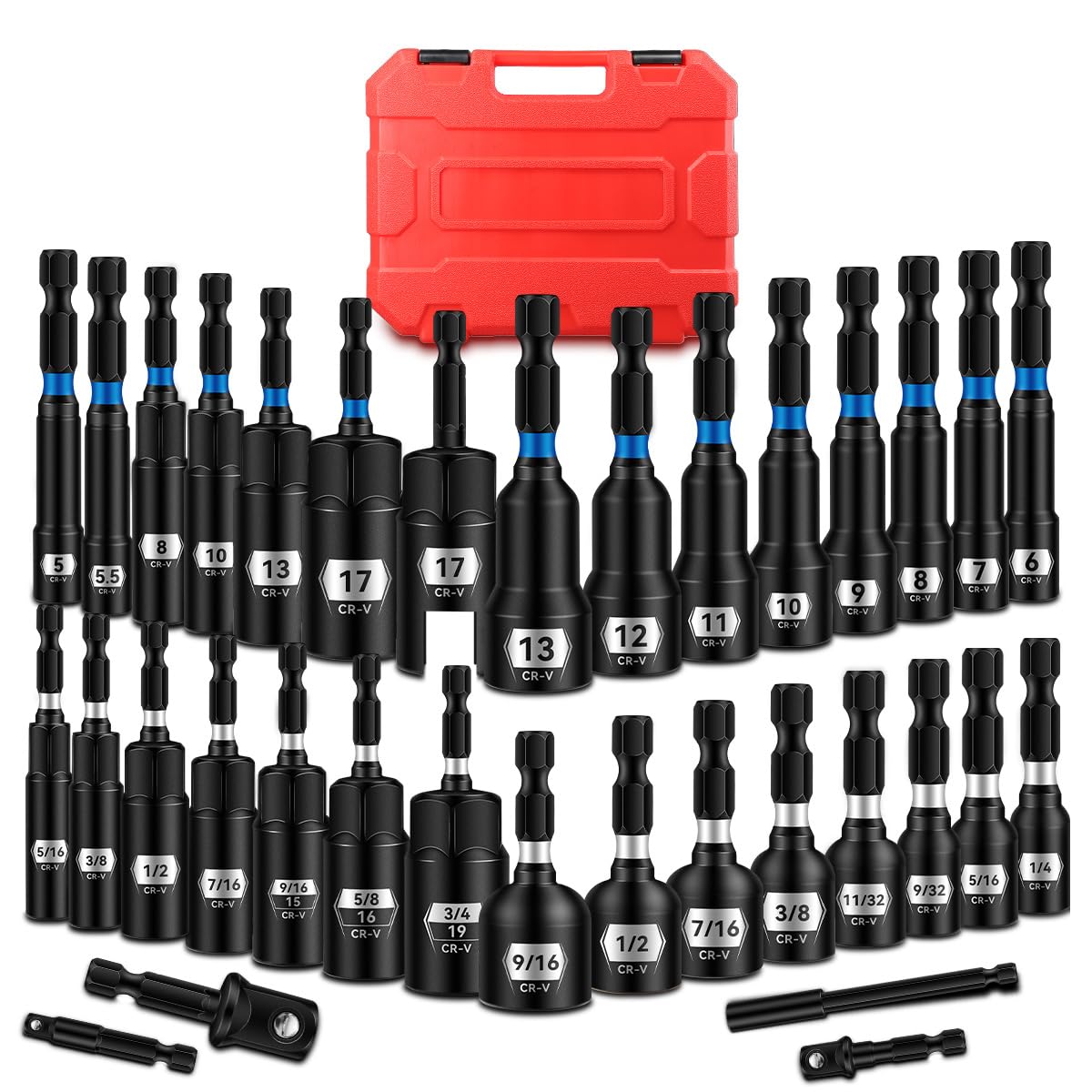 Photo 1 of BLACKROBOT Impact Magnetic Nut Driver Set, 34-Piece Metric & SAE Driver Bit Set, Deep Nut Driver Set, 1/4'' Quick Change Cr-V Steel Hex Nut Drivers with Sturdy Tool Box