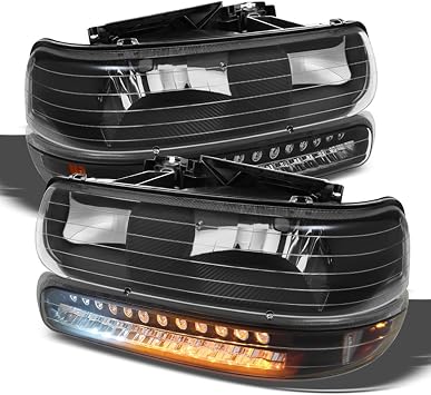 Amazon Com Acanii For Black 1999 2002 Chevy Silverado 00 06 Suburban Tahoe Headlights Led Bumper Lamps Driver Passenger Side Automotive